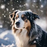 Dog enjoying snowy outdoor adventure.
