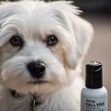 Adorable white dog with grooming spray, emphasizing pet grooming, health, and care services.