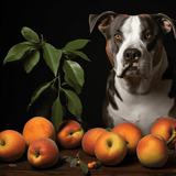 Dog with apples and foliage for healthy pet treats.