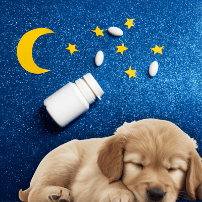 Sleep aid for dogs, natural calming supplements, and pet wellness products for restful sleep.