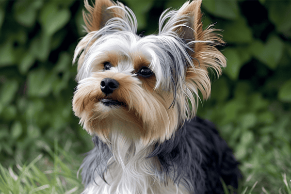 Yorkshire Terrier dog enjoying nature for pet care and dog grooming tips.