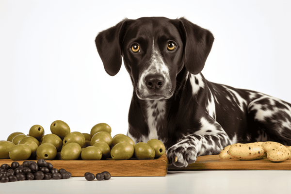 Healthy dog treats, organic olives, and cookies for dogs.