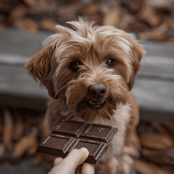 Adorable dog with chocolate treats, perfect for dog-friendly snacks and pet care.