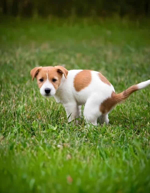 Adorable Jack Russell puppy standing on lush grassy field, curious and playful dog.