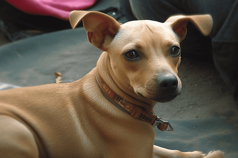 Adorable dog sitting comfortably, looking alert, ready for loving care and adoption.