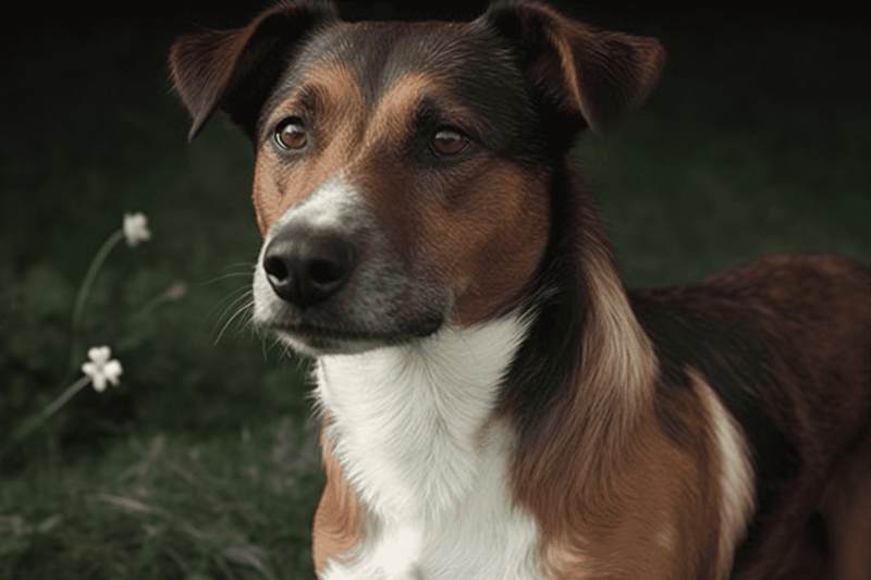 Dog looking alert outdoors.