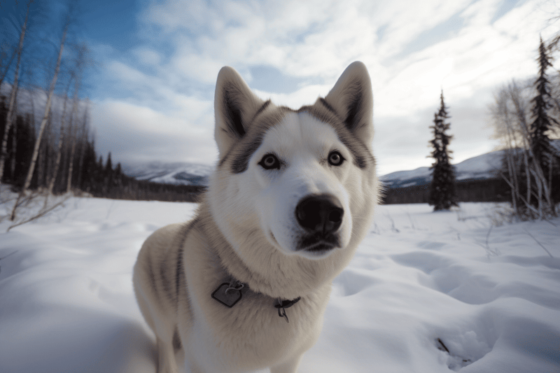 Husky dog outdoors in snow, perfect for dog grooming and health care tips at Dogfix.