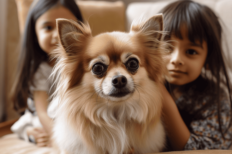 Dog with children, family pet, dog care, adorable, puppy, dog training.