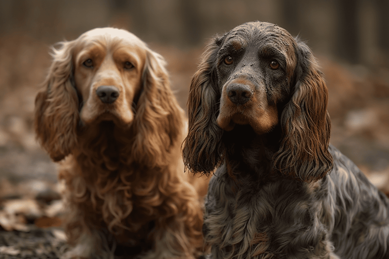 A pair of adorable Cocker Spaniels outdoors, highlighting their beautiful coats and friendly expressions.