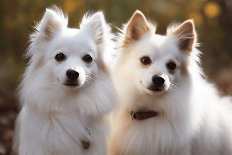 Cute Pomeranian dogs enjoying outdoor scenery.