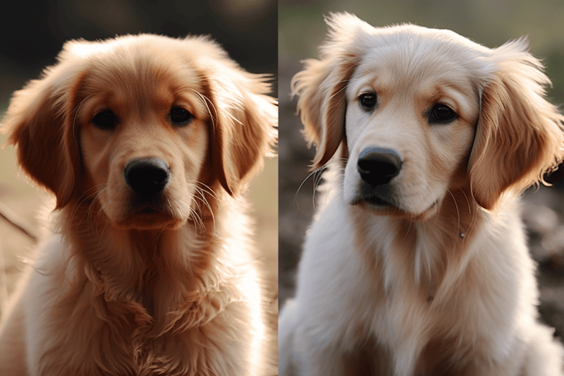 Adorable golden retriever puppy relaxing outdoors, showcasing friendly eyes and soft fur in a natural environment.