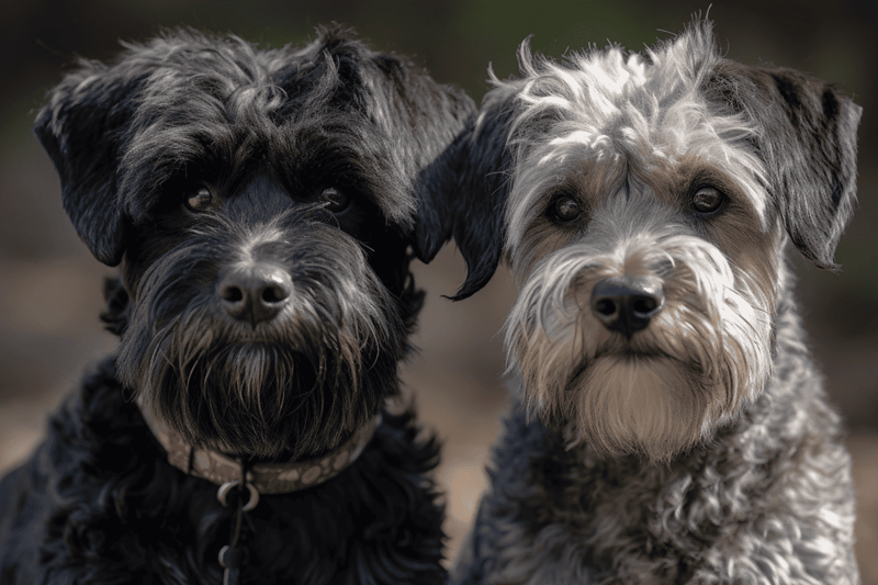 Adorable mixed breed dogs, friendly and curious, posing for the camera.
