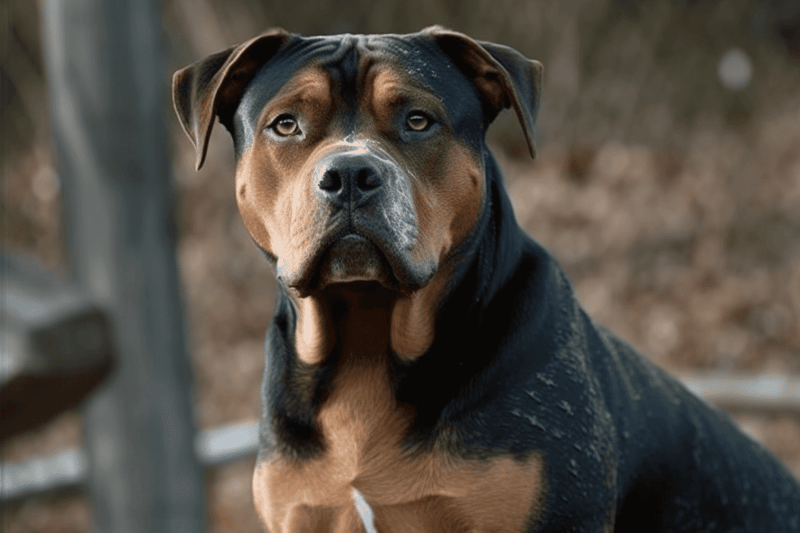 Dog looking serious outdoors.