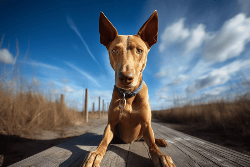 Adorable dog walking outdoors on wooden pathway.
