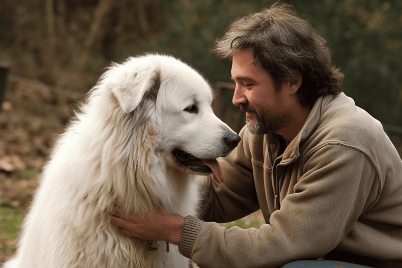 Friendly dog and owner sharing a special moment outdoors.