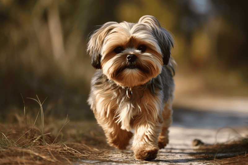 Cute Yorkshire Terrier Walking Outdoors.