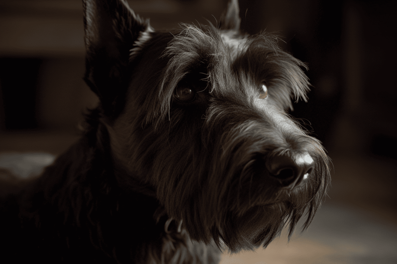 Elegant black and silver Schnauzer dog close-up.