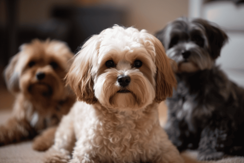 Adorable dogs sitting comfortably, showcasing happy pet care at home.