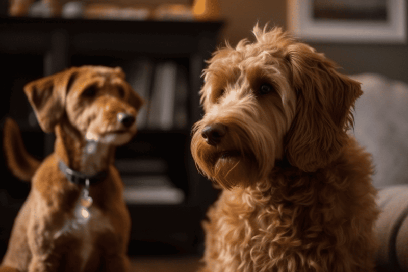 Dogs relaxing and playing indoors, showcasing friendly and happy pets on Dogfix.com.