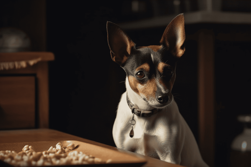 Cute small dog with large ears sitting indoors.