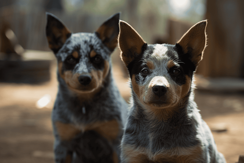 Adorable Australian Cattle Dog puppies with striking merle coats.