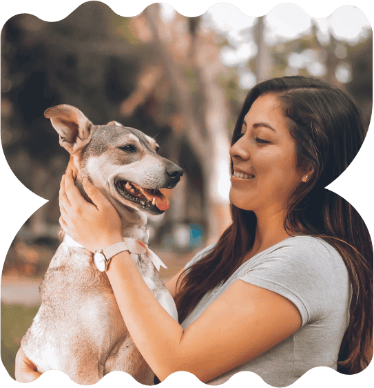 Woman caring for a dog