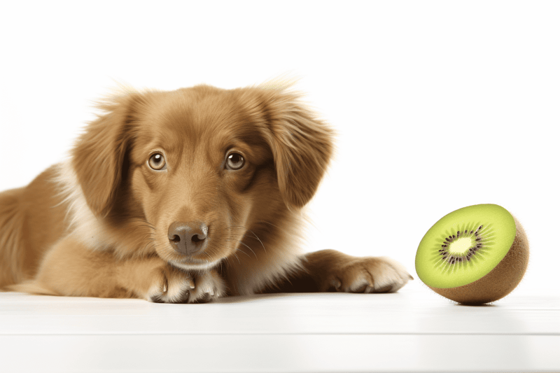 Dog and Kiwi Fruit.
