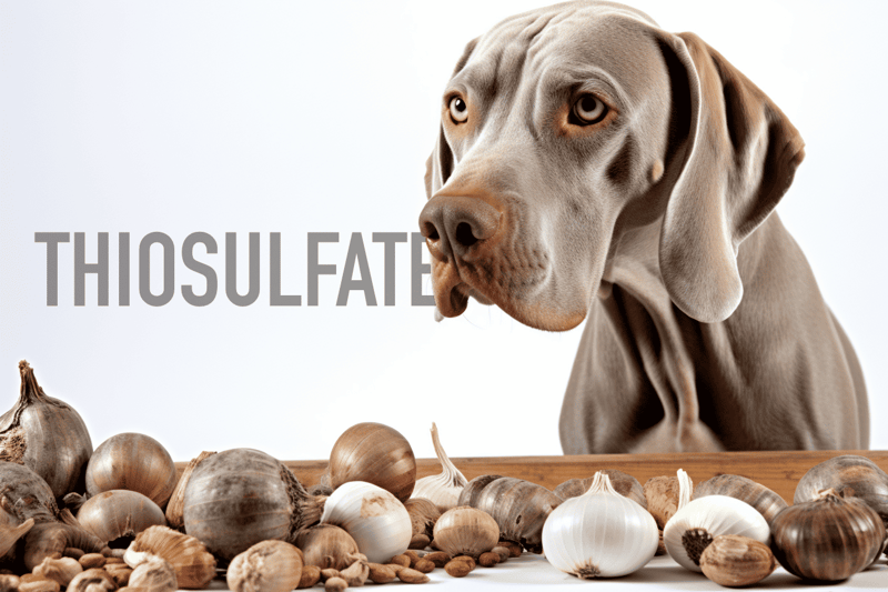 Dog with onions and garlic for health support.