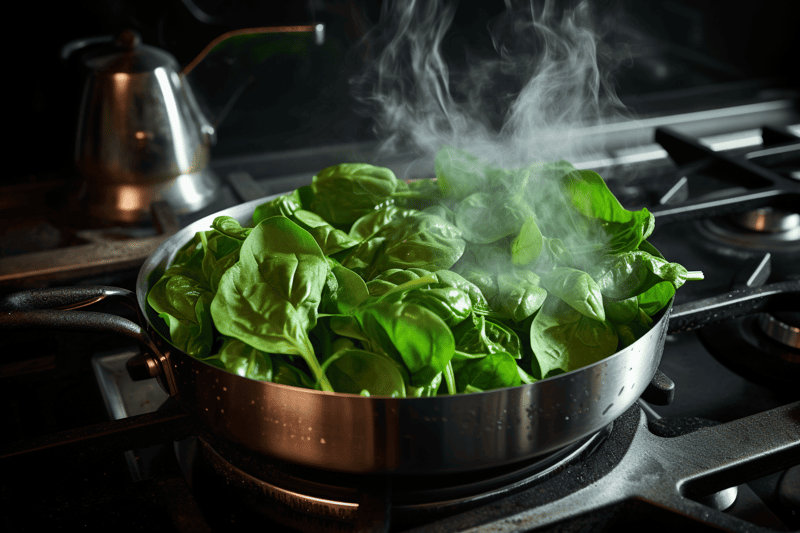 Delicious basil leaves being cooked, perfect for culinary dishes.