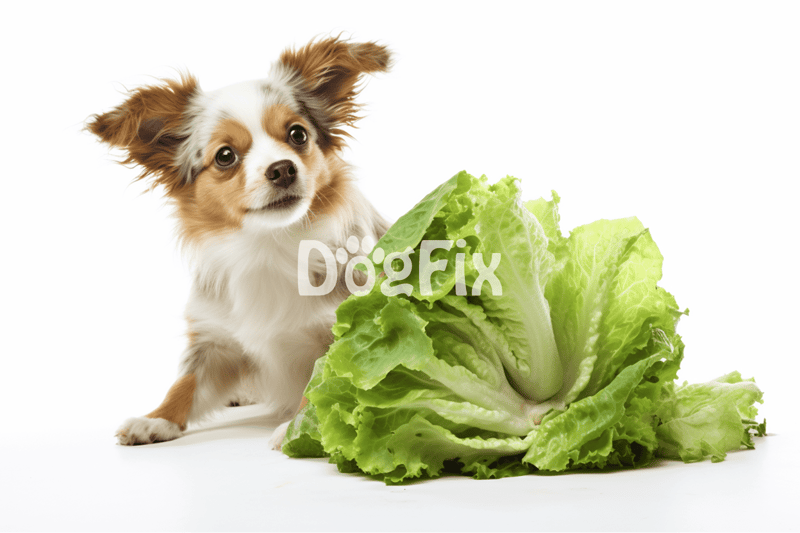 Cute puppy with fresh lettuce for healthy pet meals.