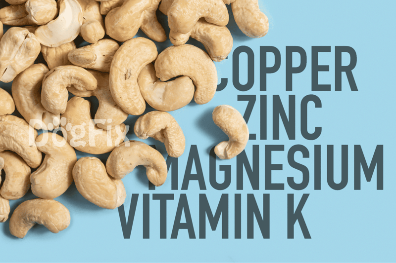 Nutritional info about cashews: copper, zinc, magnesium, vitamin K.