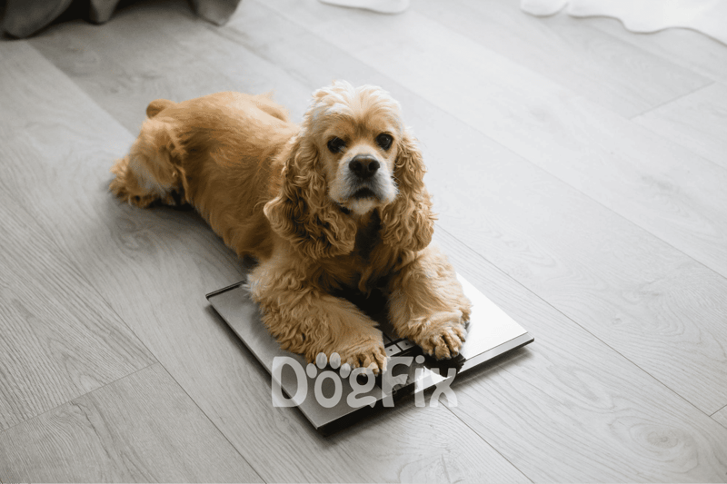 Adorable Cocker Spaniel puppy lying on a digital scale, showcasing pet health and wellness.
