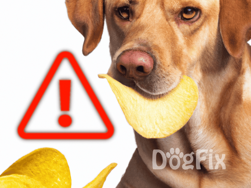Dog with lemon in mouth, warning sign icon in background.