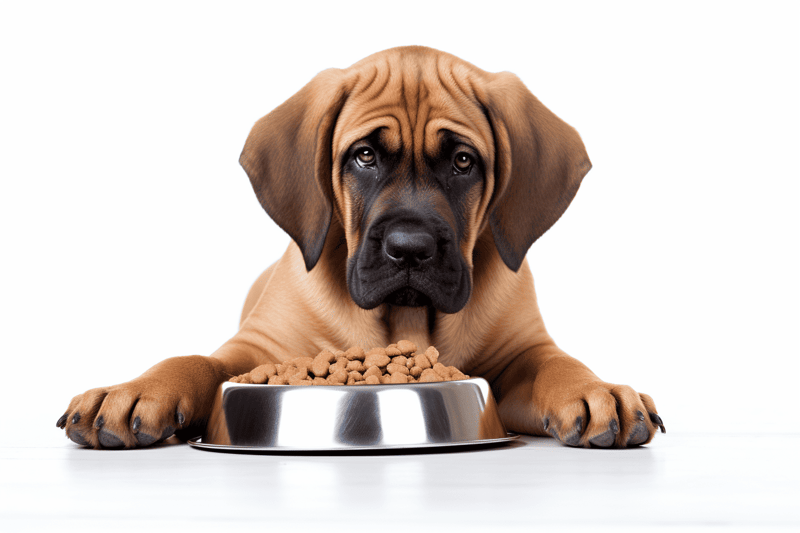 Dog eating kibble from bowl for healthy nutrition.