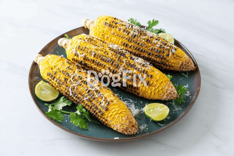 Delicious grilled corn on the cob with charred marks, lime wedges, and fresh cilantro for a flavorful dish.