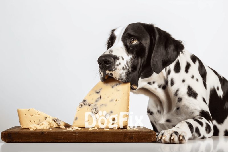 Dog chewing cheese, healthy dog treats, cheese and dog food, dog nutrition, dog snack.