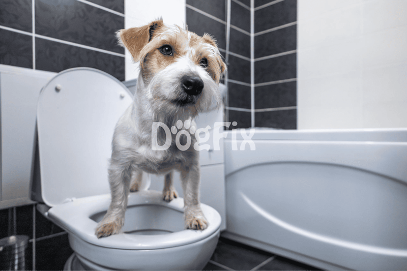 Dog bathroom training, puppy on toilet, pet hygiene, training tips, dog care, housebreaking puppy, pet grooming.