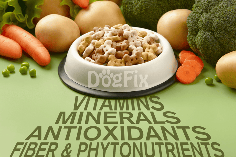 Nutritious dog food with vitamins, minerals, antioxidants, fiber, and phytochemicals for optimal pet health.