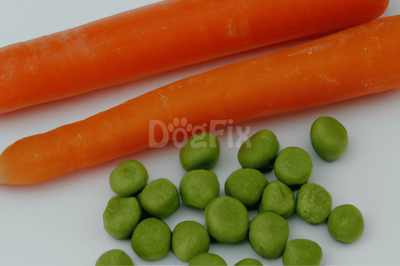 Healthy carrots and green peas for dogs, rich in vitamins and fiber for optimal health.