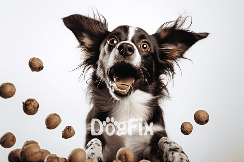 High-energy Border Collie dog catching food, vibrant and playful, ideal for dog training and pet care.