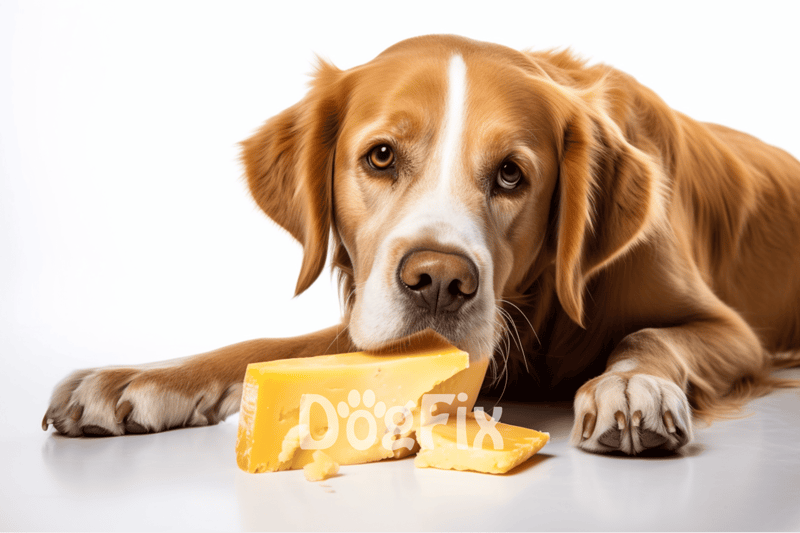 Dog with cheese treat, happy and healthy canine enjoying snacks, pet nutrition, tasty dog treats.
