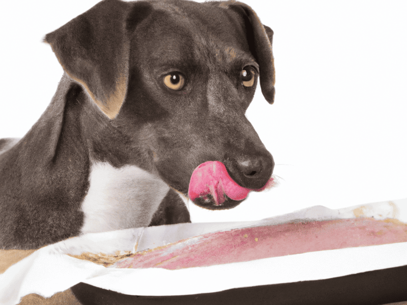 Dog eating raw meat, pet food and healthy diet ideas for dogs.