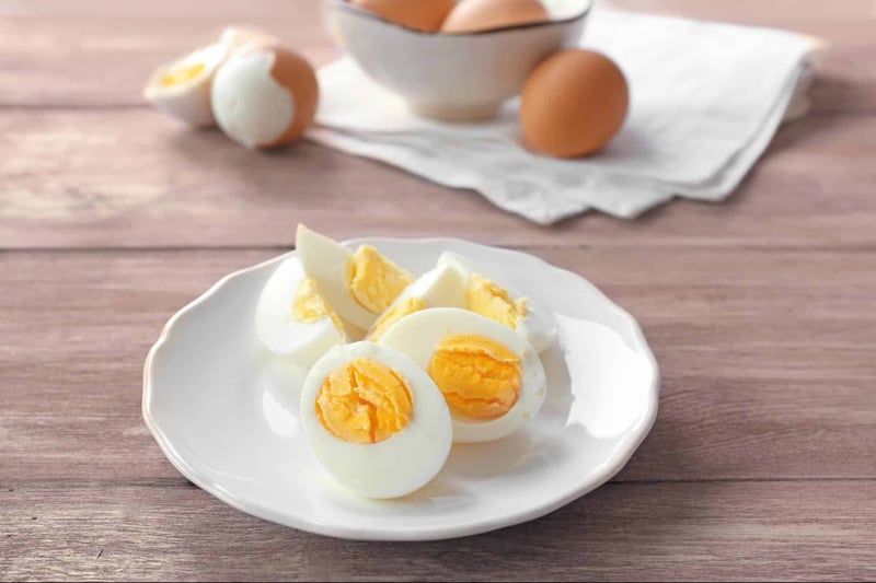 Healthy boiled eggs ready for breakfast or salad. Rich in protein and essential nutrients.