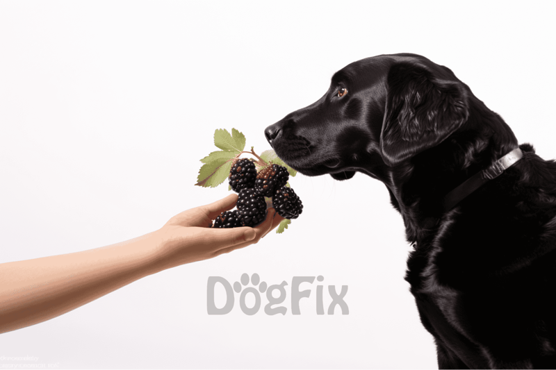 Dog and blackberries, healthy dog diet concept, organic food for dogs, Pet wellness, dog nutrition, honeysuckle berries, natural dog treats.