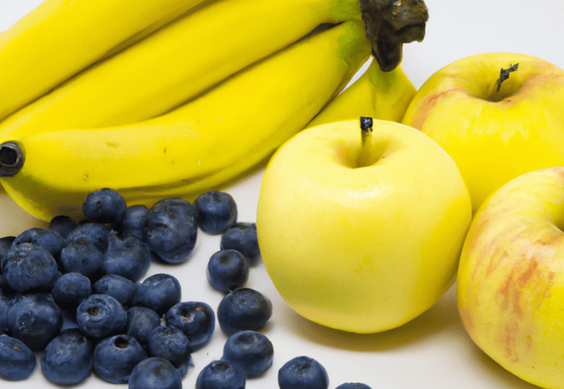 Vibrant bananas, apples, and blueberries, perfect for healthy dog treats and nutritious diet.