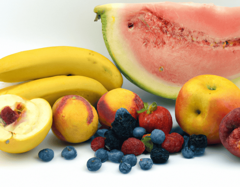 Fresh assorted fruits including berries, melon, and apples. Perfect healthy snacks for dogs.