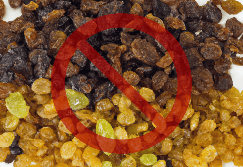 Close-up of dog food with a red "no" symbol, emphasizing avoid low-quality ingredients.