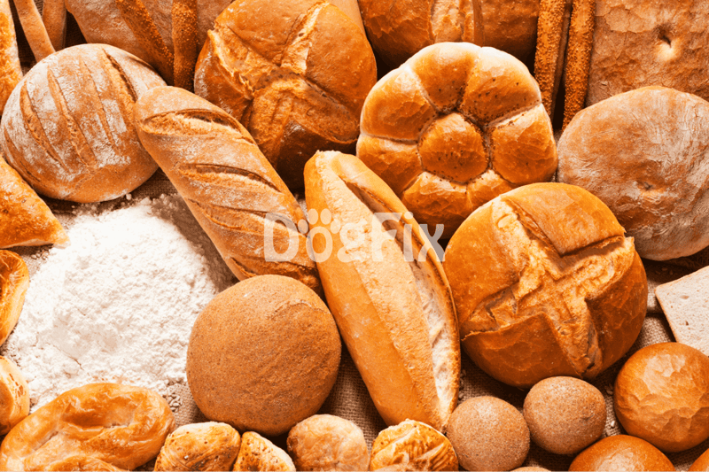 Artificial intelligence image, bread selection for dog nutrition, bakery products, baked treats for pets.