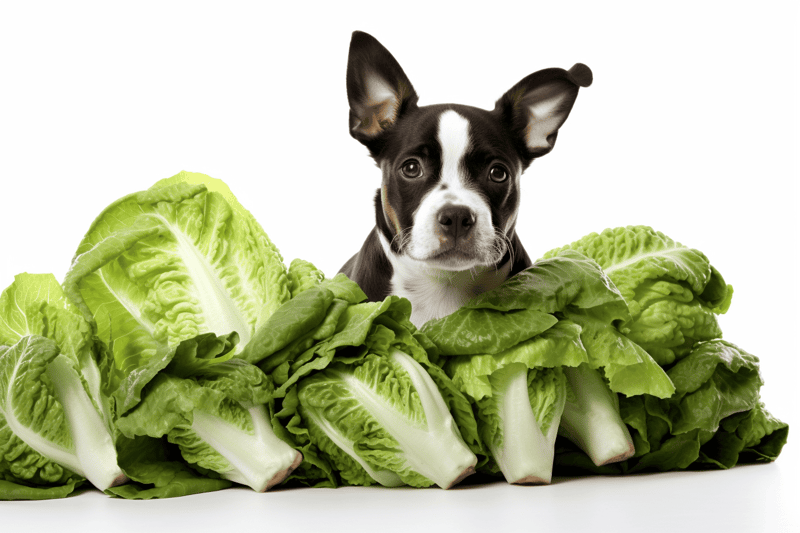 Adorable dog with fresh lettuce for a healthy pet diet.