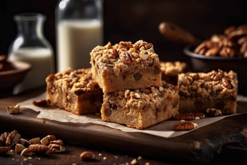 Rich pecan and chocolate chip dessert for sweet cravings.